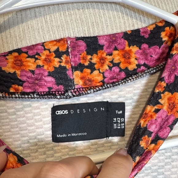 ASOS Vibrant Floral Long Sleeve Dress in Pink and Orange country chic sz 10 TALL - Picture 2 of 4